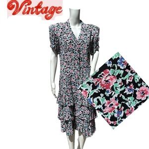 Vintage 80s MAGGY LONDON Stranger Things Inspired Floral Print Dress Size 12